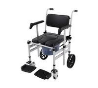 Chaise percée pliable, chaise de douche à roulettes réglable en hauteur avec siège rembourré et seau, jusqu'à 150 kg (en forme de U)