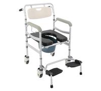 Chaise percée pliable jusqu'à 172 kg avec repose-pieds et 4 roulettes de frein, hauteur réglable de 91,5 à 96,5 cm, en alliage d'aluminium, avec seau amovible, fauteuil roulant multifonction pour