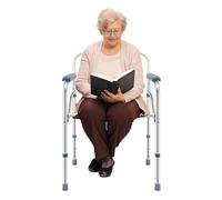 Chaise percée pliable réglable en hauteur - Siège de toilette fixe - Pour personnes âgées, handicapées et enceintes - Avec seau amovible - Bleu, blanc - 150 kg