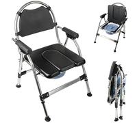 Chaise percée pliante avec seau et couvercle, chaise de douche réglable en hauteur, siège rembourré, pieds stables antidérapants, capacité de charge 150 kg, chaise de toilette pour personnes âgées