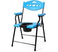 Chaise percée pliante avec siège de toilette, en acier inoxydable, antidérapant, blanc, bleu