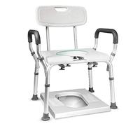 Chaise percée pliante légère avec dossier antidérapant, hauteur réglable, support for dossier et pommeau de douche 48 x 57 x 86 cm