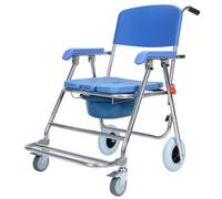 Chaise percée pliante pour douche et douche, capacité de poids de 136,1 kg, chaise de toilette roulante pour personnes âgées et handicapées, fauteuil percé réglable avec accoudoirs bleu