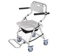 Chaise percée pliante pour toilettes - Tabouret de bain portable pour adultes et personnes âgées avec poignées et roulettes