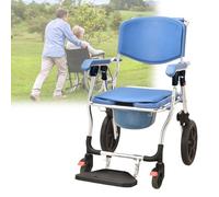 Chaise percée portable pliable avec roulettes, accoudoirs, dossier et seau amovible pour personnes âgées et handicapées mobilité et hygiène