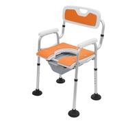 Chaise percée pour personnes âgées - Chaise de chevet réglable en hauteur - Capacité de charge : 150 kg - Chaise de douche antidérapante avec plaque d'assise rembourrée et seau WC (orange)