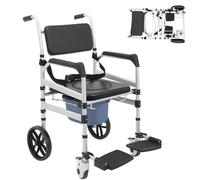 Chaise percée pour personnes âgées, chaise de douche, pliable, stable, avec roulettes et ceinture de sécurité, hauteur réglable, capacité de charge 150 kg pour malades, personnes âgées, handicapées