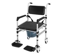 Chaise percée pour personnes âgées, pliable, avec roulettes, portable, hauteur réglable, avec dossier d'accoudoir et seau de toilette, jusqu'à 160 kg