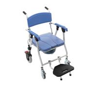 Chaise percée pour seniors - En alliage d'aluminium - Avec seau WC - Charge maximale : 150 kg - Chaise de douche mobile et pliable avec sièges spacieux - 41 x 43 cm (coussin dur)
