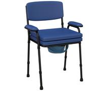 HOMCOM Chaise percée toilette, chaise de toilette antidérapante, chaise pot de chambre adulte 5 en 1 multifonctions, hauteur réglable, seau amovible - dossier, siège et accoudoirs rembourrés, bleu