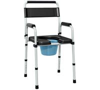 HOMCOM Chaise percée toilette pliable, chaise de toilette antidérapante, chaise pot de chambre adulte 4 en 1, hauteur réglable, seau amovible, siège et accoudoirs rembourrés, charge 150 kg, noir