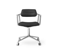 Chaise Pivotante 453 à Roulettes, Aluminium et Cuir Noir