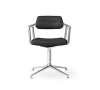 Chaise Pivotante 453 avec Patins en Aluminium et Cuir Noir