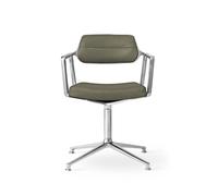 Chaise Pivotante 453 avec Patins en Aluminium et Cuir Vert Bosco