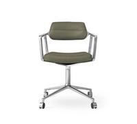 Chaise Pivotante Vipp 453 avec Roulettes, Aluminium et Cuir Vert Bosco