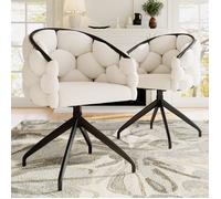 Chaise Pivotante à 360°- Chaise de Salle à Manger - Chaise de Coiffeuse Fauteuil en Velours - Lot de 2 - Pieds en Métal - Beige