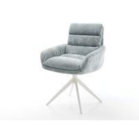 Chaise-pivotante Abelia-Flex avec accoudoirs chenille bleu pastel pied croisé large blanc pivotement sur 360° fonction bascule