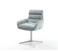 Chaise-pivotante Abelia-Flex avec accoudoirs chenille bleu pastel pied de chaise 4 branches acier inoxydable brossé pivotement sur 360°