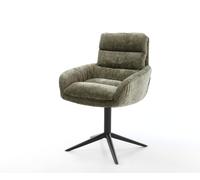 Chaise-pivotante Abelia-Flex avec accoudoirs chenille olive pied de chaise 4 branches noir pivotement sur 360° fonction bascule