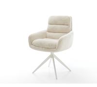 Chaise-pivotante Abelia-Flex avec accoudoirs peluche crème-blanc pied croisé large blanc pivotement sur 360° fonction bascule