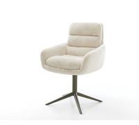 Chaise-pivotante Abelia-Flex avec accoudoirs peluche crème-blanc pied de chaise 4 branches aspect titane pivotement sur 360° fonction bascule