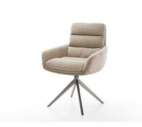 Chaise-pivotante Abelia-Flex avec accoudoirs tissu mixte couleur boue pied croisé large acier inoxydable brossé pivotement sur 360° fonction bascule