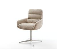 Chaise-pivotante Abelia-Flex avec accoudoirs tissu mixte couleur boue pied de chaise 4 branches acier inoxydable brossé pivotement sur 360°