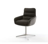 Chaise-pivotante Abelia-Flex avec accoudoirs tissu mixte noir pied de chaise 4 branches acier inoxydable brossé pivotement sur 360°
