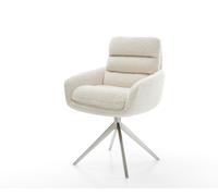 Chaise-pivotante Abelia-Flex avec accoudoirs tissu teddy beige pied croisé large acier inoxydable pivotement sur 360° fonction bascule