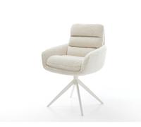 Chaise-pivotante Abelia-Flex avec accoudoirs tissu teddy beige pied croisé large blanc pivotement sur 360° fonction bascule