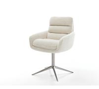 Chaise-pivotante Abelia-Flex avec accoudoirs tissu teddy beige pied de chaise 4 branches acier inoxydable pivotement sur 360° fonction bascule