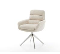 Chaise-pivotante Abelia-Flex côtelé beige pied croisé large acier inoxydable brossé pivotement sur 360° fonction bascule