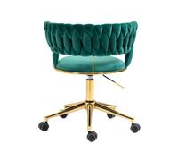 Chaise pivotante AIORBER, pivotant à 360°, réglable en hauteur, design à croix creuse, dossier tressé à la main, pied en acier inoxydable, 62x62x(67-77)cm, pour le bureau,Vert