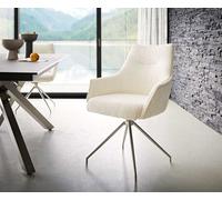 Chaise-pivotante Alja-Flex avec accoudoirs bouclé blanc pied croisé conique acier inoxydable brossé pivotement sur 180° ressorts ensachés