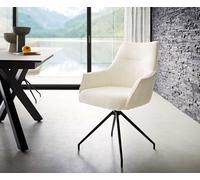 Chaise-pivotante Alja-Flex avec accoudoirs bouclé blanc pied croisé conique noir pivotement sur 180° ressorts ensachés