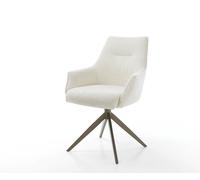 Chaise-pivotante Alja-Flex avec accoudoirs bouclé blanc pied croisé large aspect titane pivotement sur 360° ressorts ensachés