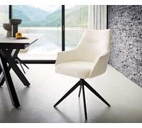 Chaise-pivotante Alja-Flex avec accoudoirs bouclé blanc pied croisé large noir pivotement sur 360° ressorts ensachés