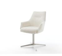 Chaise-pivotante Alja-Flex avec accoudoirs bouclé blanc pied de chaise 4 branches acier inoxydable brossé pivotement sur 360° ressorts ensachés