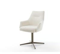 Chaise-pivotante Alja-Flex avec accoudoirs bouclé blanc pied de chaise 4 branches aspect titane pivotement sur 360° ressorts ensachés