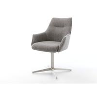 Chaise-pivotante Alja-Flex avec accoudoirs bouclé gris argenté pied de chaise 4 branches acier inoxydable brossé pivotement sur 360° ressorts ensachés