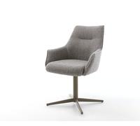Chaise-pivotante Alja-Flex avec accoudoirs bouclé gris argenté pied de chaise 4 branches aspect titane pivotement sur 360° ressorts ensachés