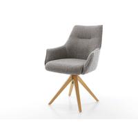 Chaise-pivotante Alja-Flex avec accoudoirs bouclé gris argenté pied en bois angulaire naturel pivotement sur 180° ressorts ensachés