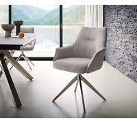 Chaise-pivotante Alja-Flex avec accoudoirs côtelé gris argenté pied croisé large acier inoxydable brossé pivotement sur 360° ressorts ensachés