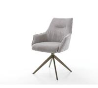 Chaise-pivotante Alja-Flex avec accoudoirs côtelé gris argenté pied croisé large aspect titane pivotement sur 360° ressorts ensachés