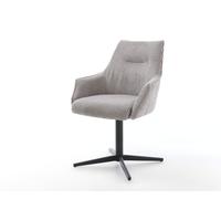 Chaise-pivotante Alja-Flex avec accoudoirs côtelé gris argenté pied de chaise 4 branches noir pivotement sur 360° ressorts ensachés