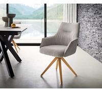 Chaise-pivotante Alja-Flex avec accoudoirs côtelé gris argenté pied en bois angulaire naturel pivotement sur 180° ressorts ensachés