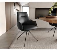 Chaise-pivotante Alja-Flex avec accoudoirs cuir de vache noir pied croisé conique noir pivotement sur 180° ressorts ensachés