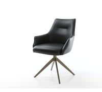 Chaise-pivotante Alja-Flex avec accoudoirs cuir de vache noir pied croisé large aspect titane pivotement sur 360° ressorts ensachés