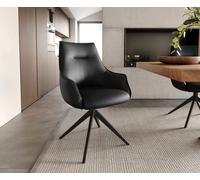Chaise-pivotante Alja-Flex avec accoudoirs cuir de vache noir pied croisé large noir pivotement sur 360° ressorts ensachés