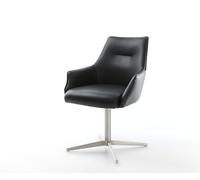 Chaise-pivotante Alja-Flex avec accoudoirs cuir de vache noir pied de chaise 4 branches acier inoxydable brossé pivotement sur 360° ressorts ensachés